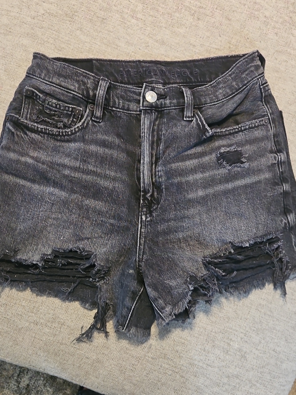 Distressed Black Denim Shorts